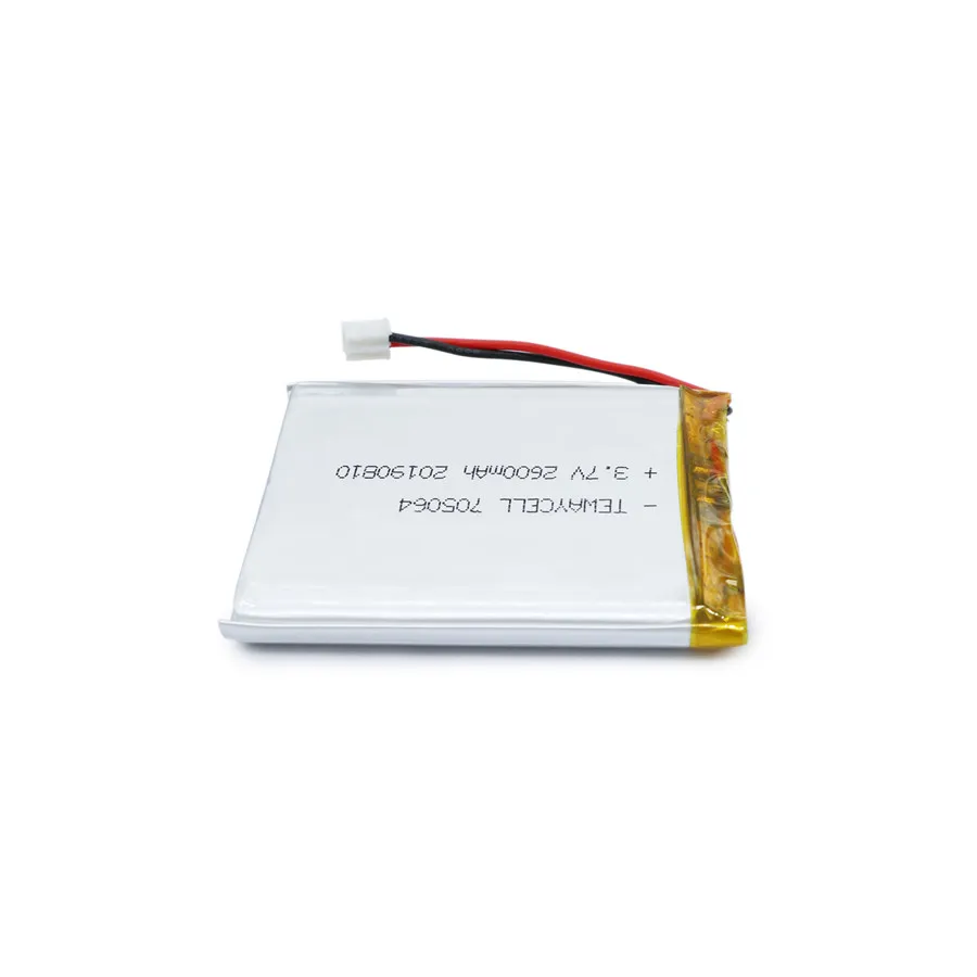 rechargeable lipo battery 2600mah 3.7v 705064 2600mah polymer batteries with pcb and wires