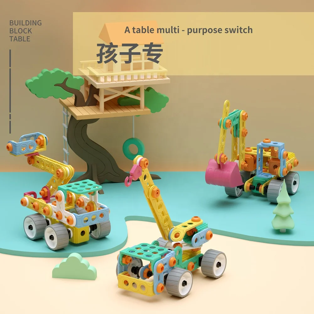 9 in 1 STEM Assemble Toy Kids DIY Building Blocks Set 153pcs Detachable Engineering Car Vehicle Series Screw Assembly Blocks Toy