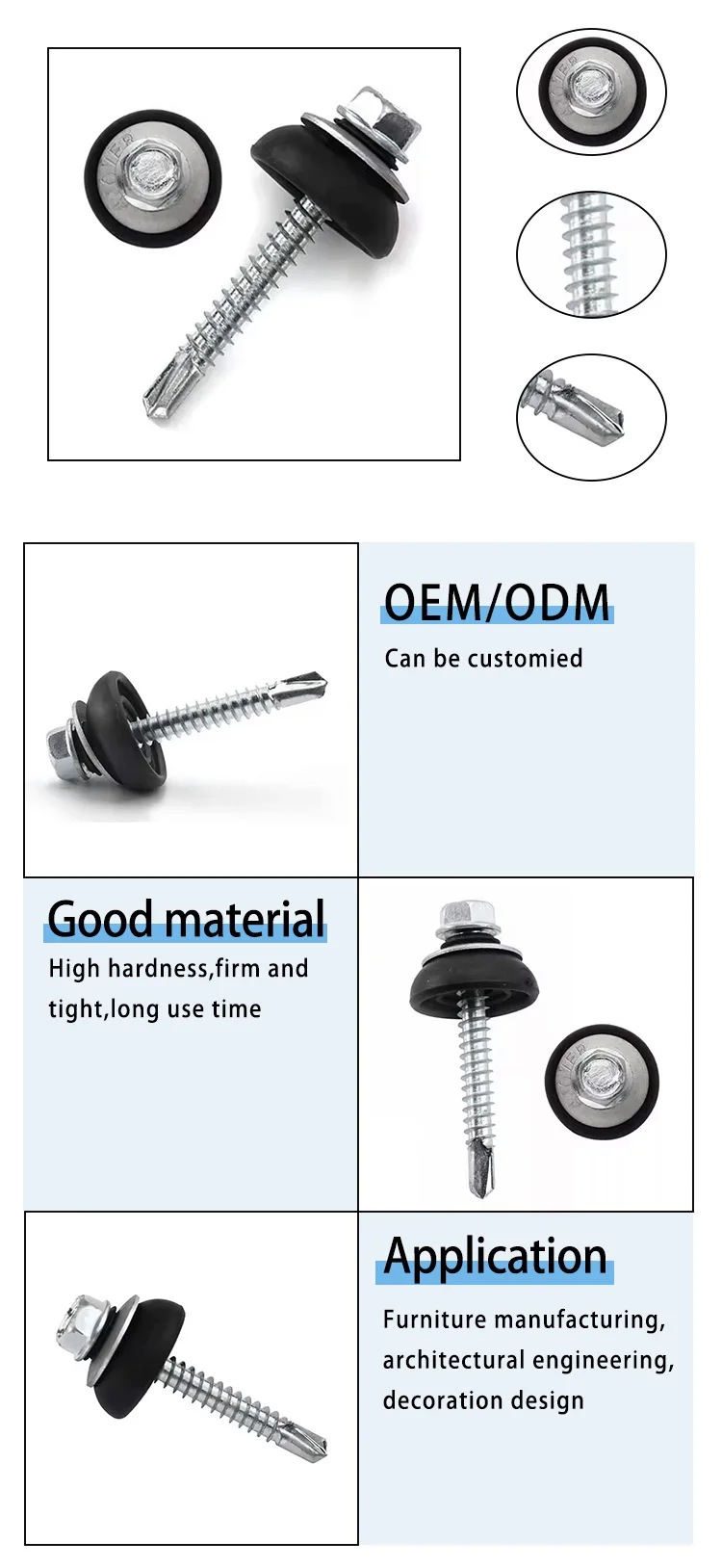 DIN7504 High Quality M4 M6 Stainless Steel Zinc Plated Hex Washer Head Self Drilling Screw For Roofing And Rigid Structure supplier