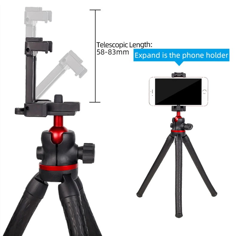 Flexible Phone Tripod with Universal Clip and Cold Shoe Mount Bendable Small Desk Tripod Stand Holder Compatible with iPhone .jpg