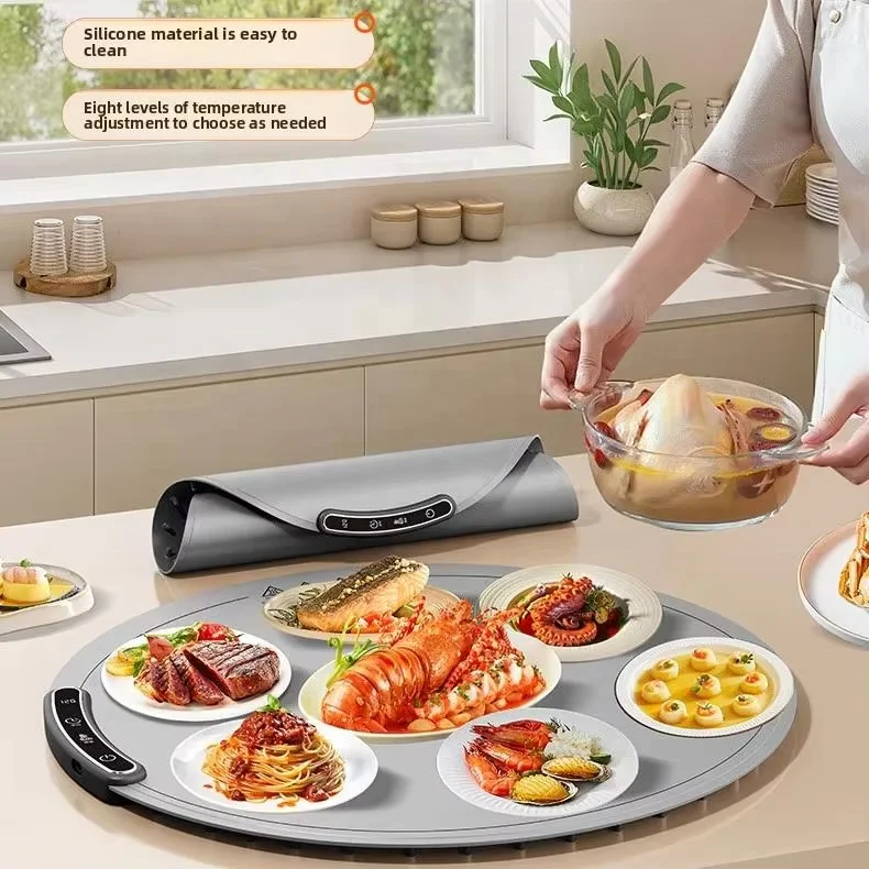 電動シリコンフードウォーマーマット ポータブル折りたたみ式保温ボード 家庭用食事加熱保温ボード 多機能ロールアップ 4 6