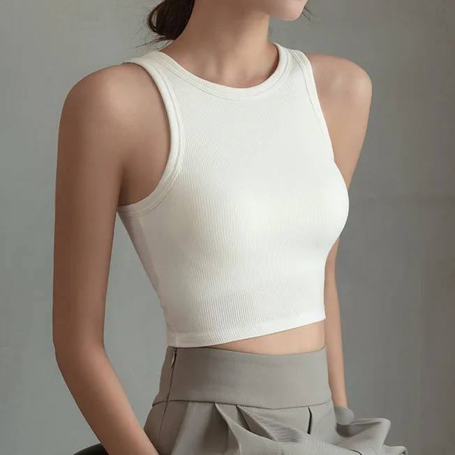 Women Cotton Spandex Sleeveless Racerback Tank Top Crew Neck