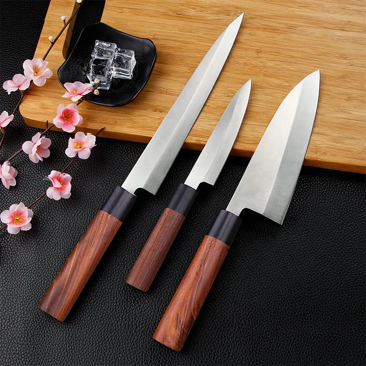 Wholesale Supply 3 Pieces Stainless Steel Japanese Sushi Knife Set