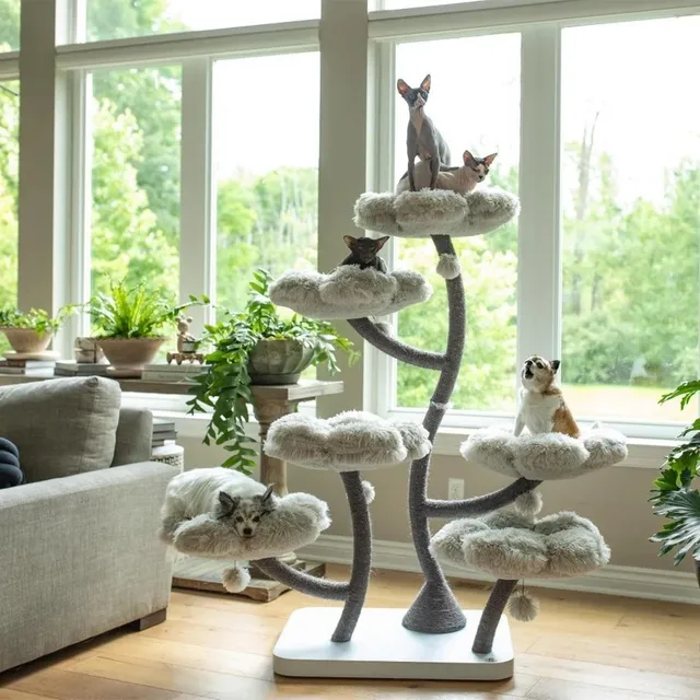 In Stock Modern Luxury Cat Tower Six-Flower Wooden Cat Climbing Furniture Toy Gift for Cats