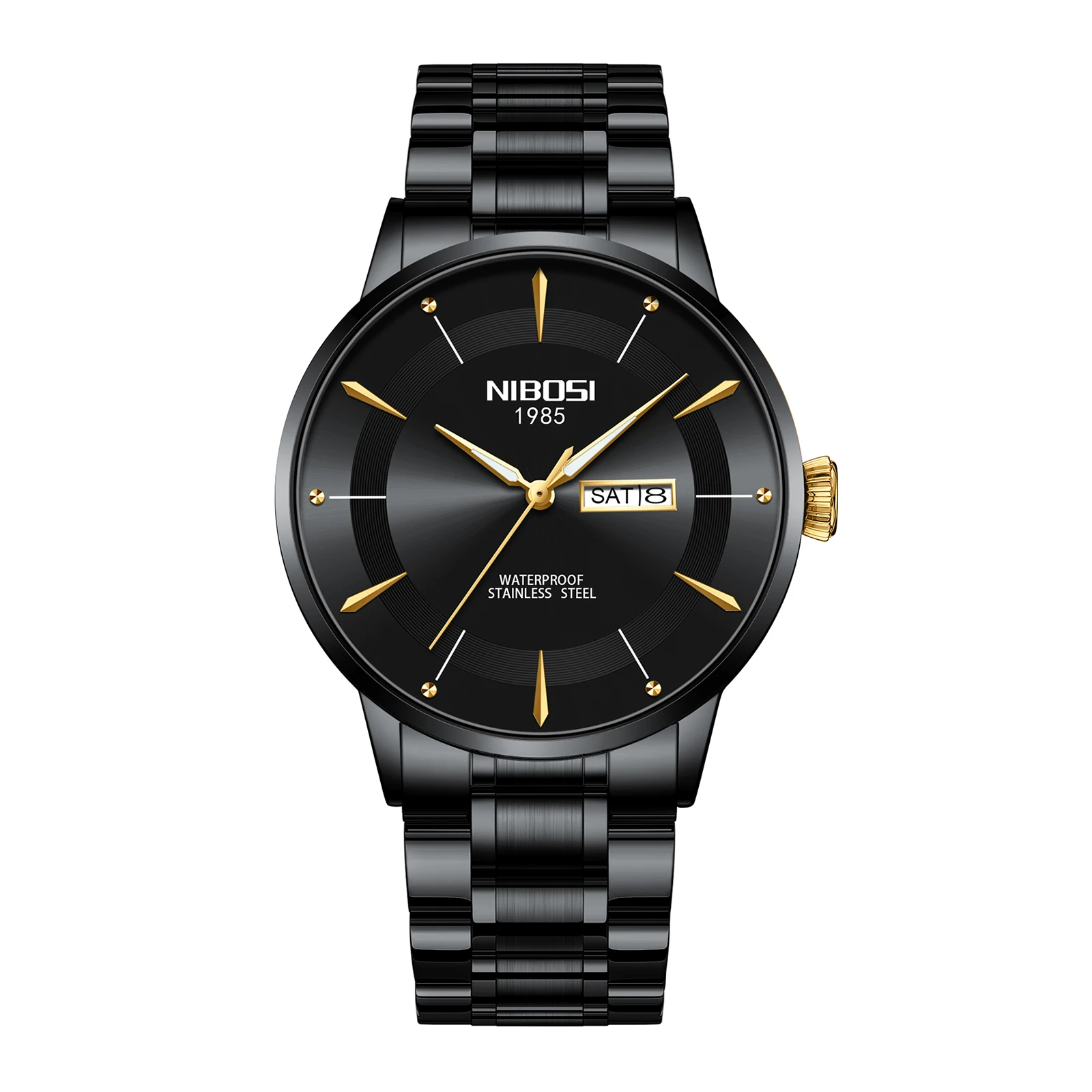 nobi heso NIBOSI 2607 Men's Quartz Watch with Stainless Steel Band, Luminous