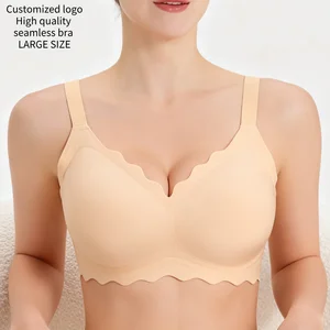 Cross-BorderJelly Glue Seamless Bra Women European American Plus Size Bralette Big Bust Push-Up Wavy Side Wire Free Large Bra