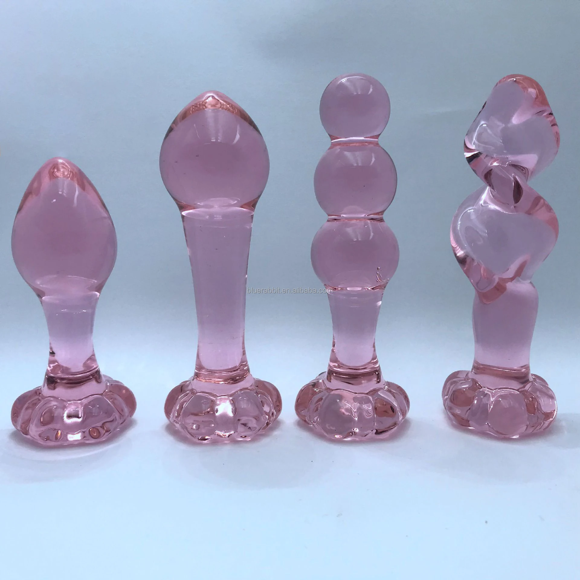Pink Flower Glass Anal Plug Wholesale Transparent Crystal Plug G-Spot  Massage Butt Sex Toys for Women