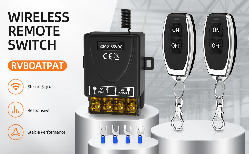 328ft Long Range Wireless Remote Control Switch, DC 8-86V, 30A Relay ...