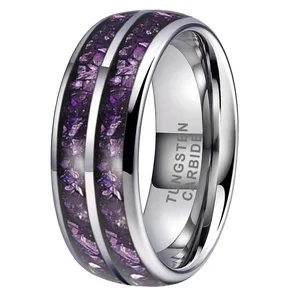 Coolstyle Jewelry 8mm Mens Womens Fashion Engagement Wedding Band Imitated Purple Agate Stone Chip Inlay Tungsten Carbide Ring