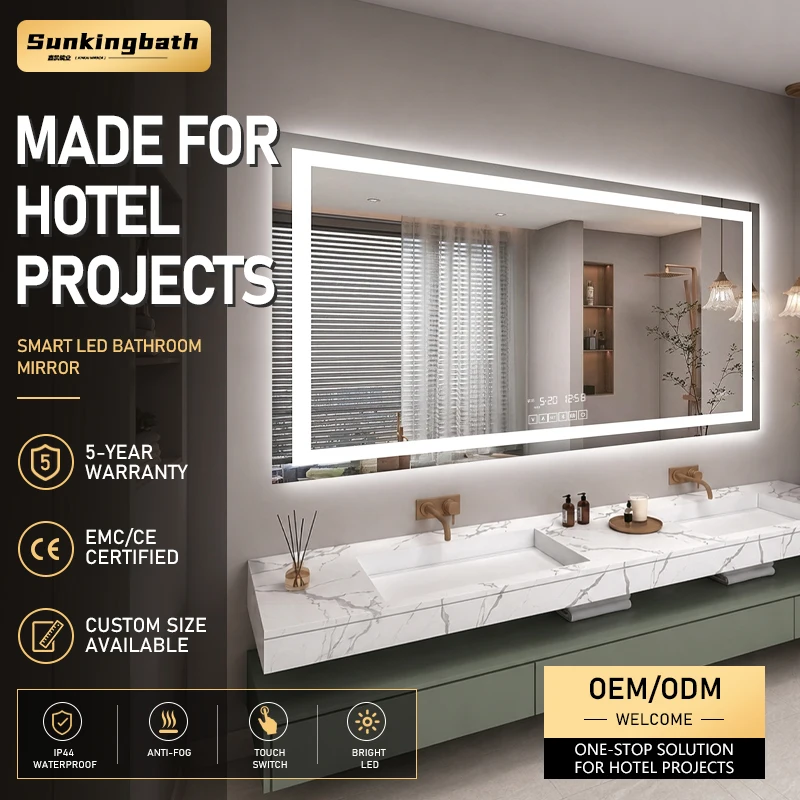 Hotel Large Rectangle Bathroom Mirror 60*120CM Touch Led Mirror Bluetooth Speaker Elegante Smart Bath Mirrors with LED Light
