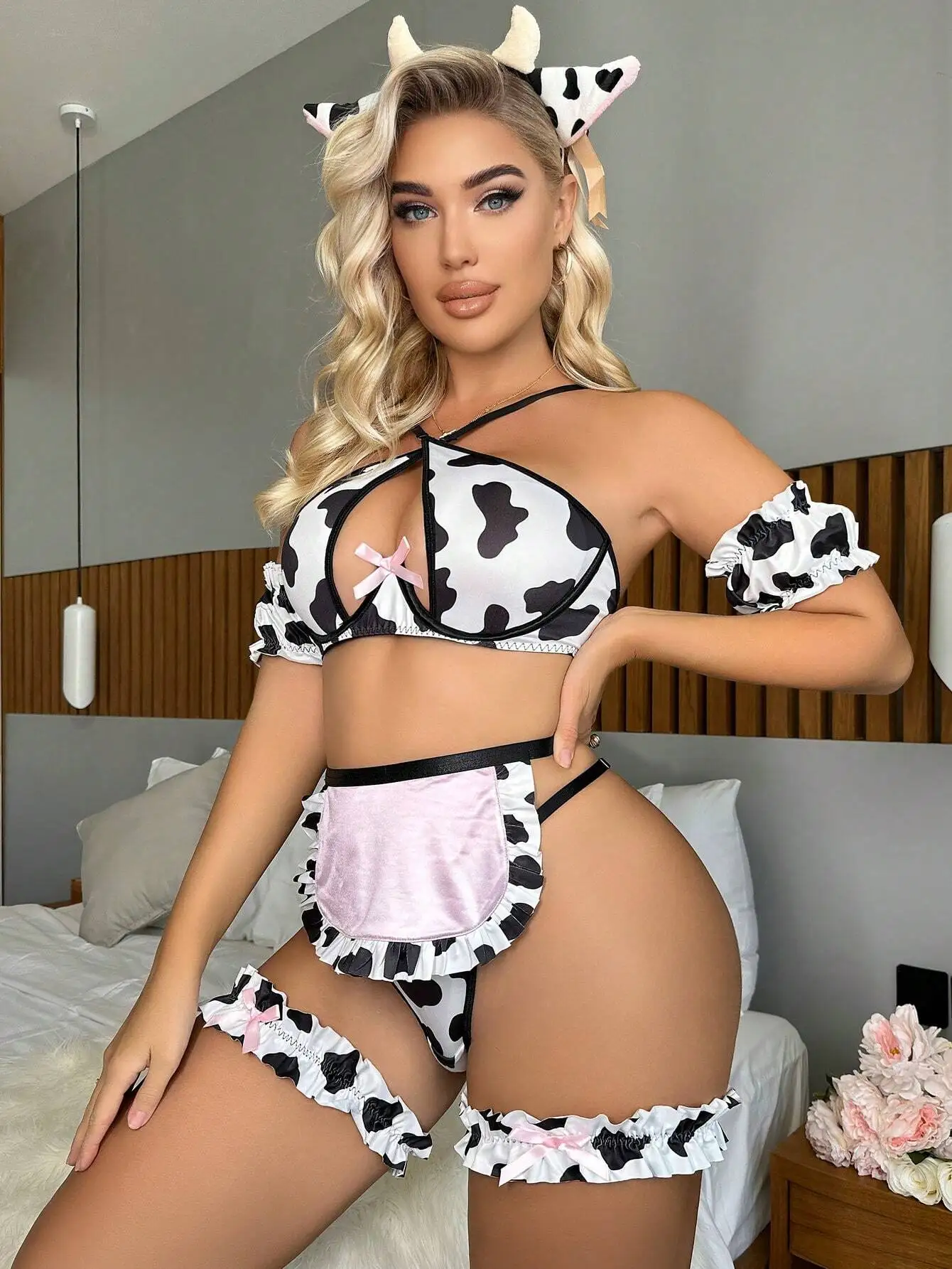 Shop Custom New Style Set Cow Print Sexy Pajamas Lingerie