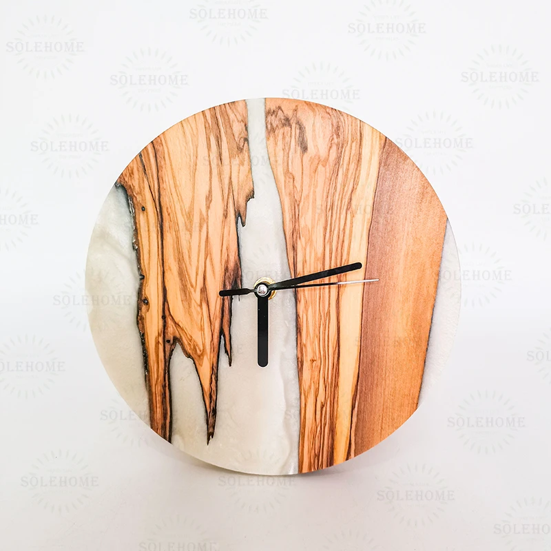 Reloj de pared moderno de resina epoxi abstracta blanca y de madera para el  hogar, oficina, sala de estar