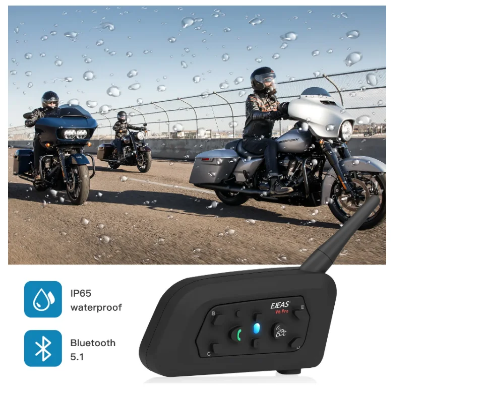 Bike Communication System V6 Pro 800m 6 Riders Motorcycle Bluetooth