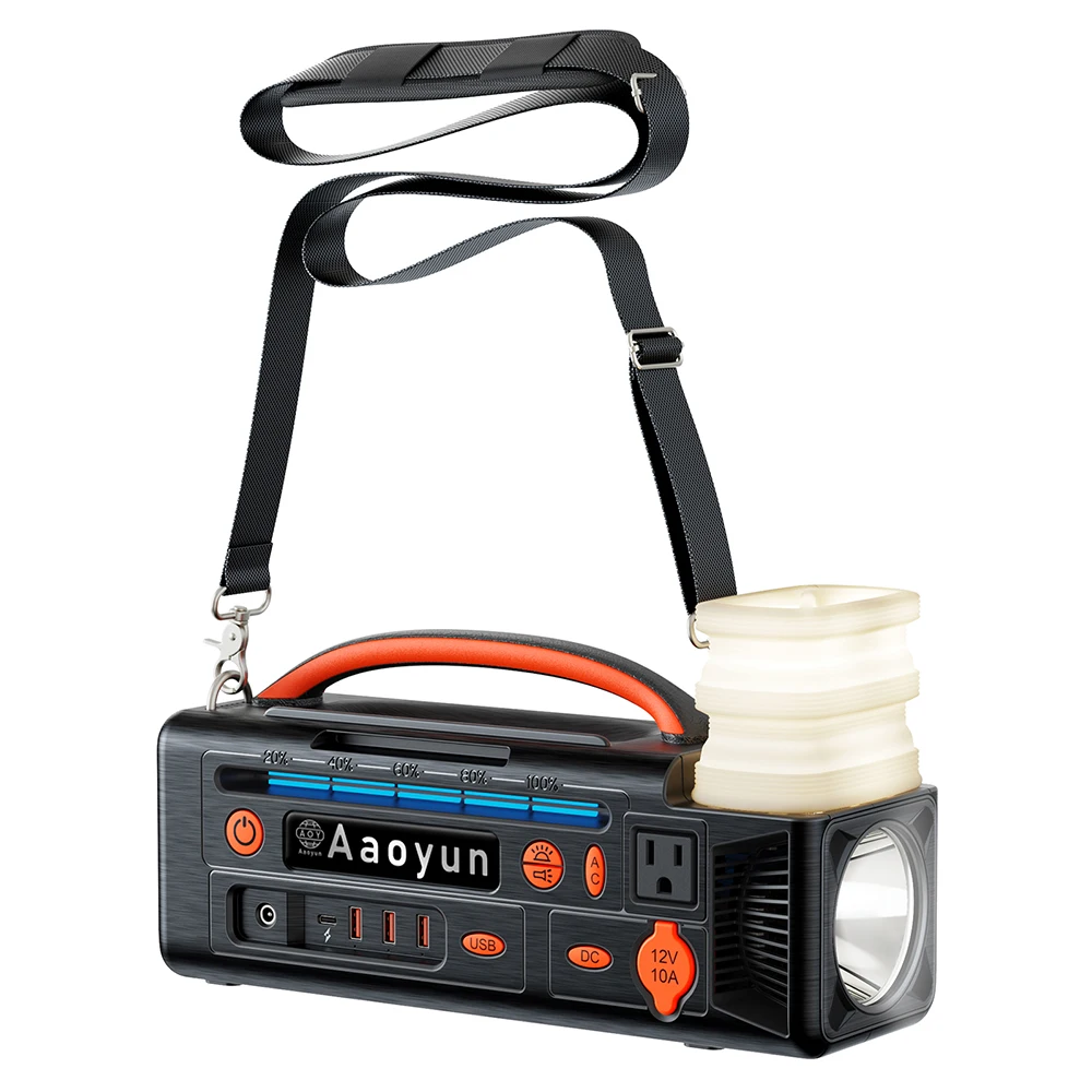 Aaoyun Mini Backup Solar Generator 300W Portable Power Station AC DC  Convertible Output Outdoor Use Lithium Ion Battery Car