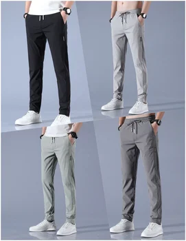 Ice Silk elastic Casual Pants for Men's Summer Thin Work Trend Loose Straight Breathable Sweatpants Sports Pants men's trousers