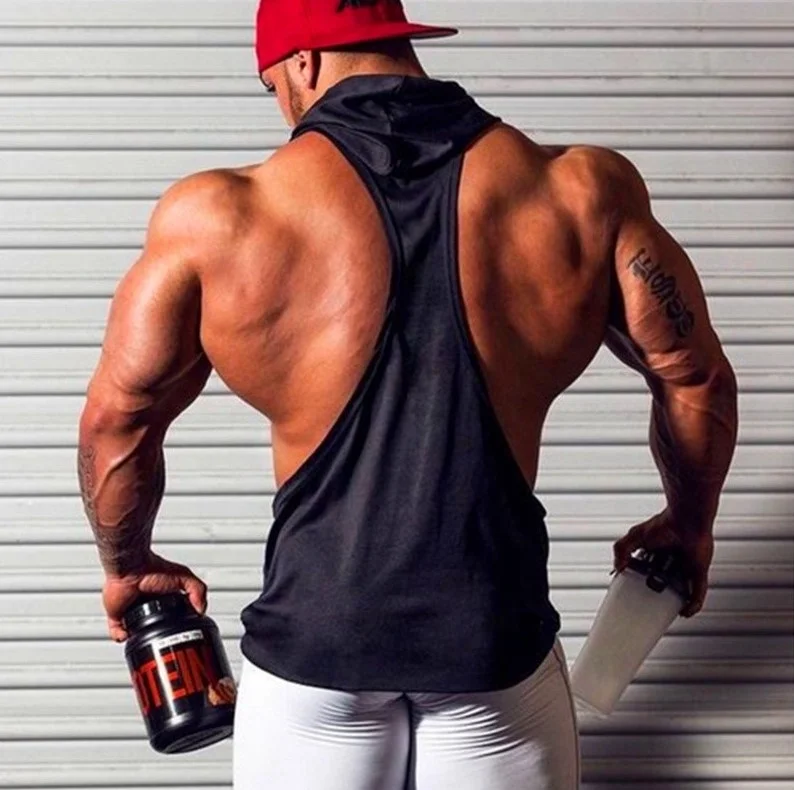 Custom Logo Bodybuilding Athletic Workout Hoodie Mens Muscle Fitness Sleeveless Tank Top Hoodies