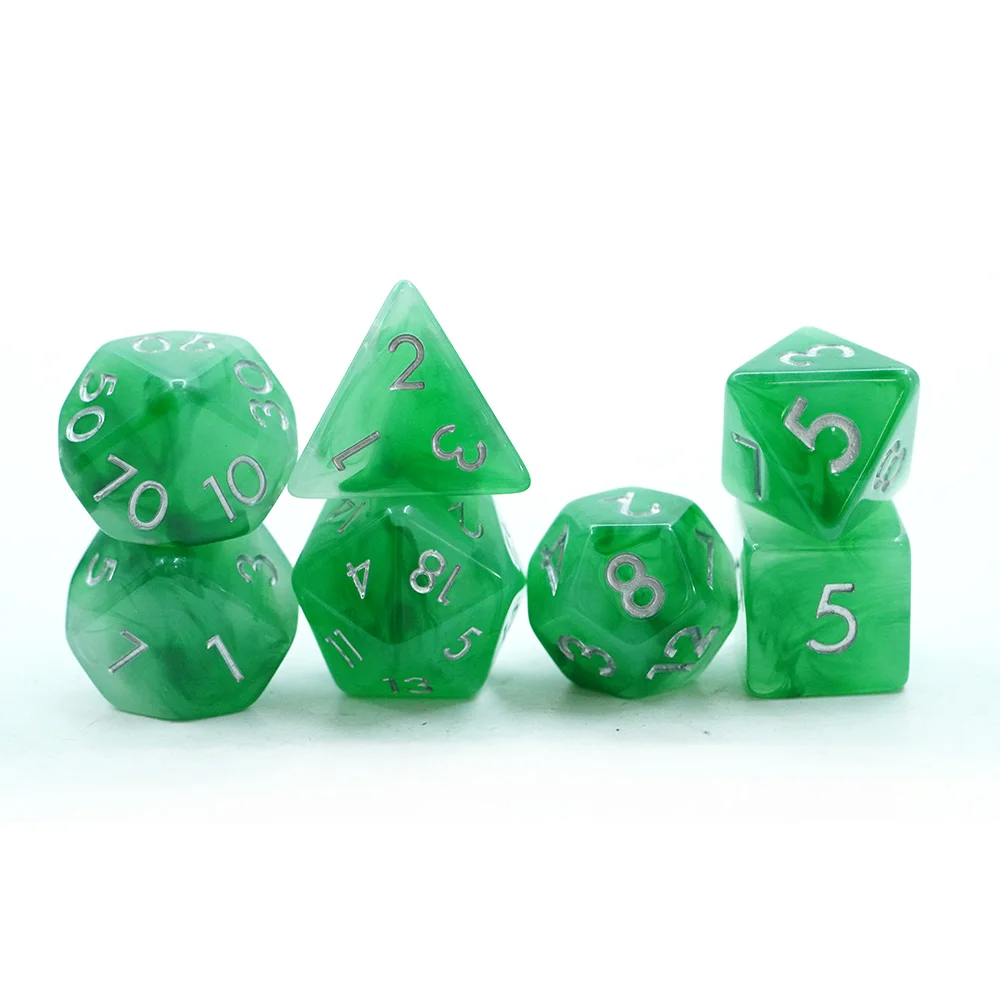 Conjunto de Dados Resinosos Poliédricos de Alta Qualidade com 7 Peças, Feitos à Mão, Tamanho 16mm, com Resina Verde e Bordas Suaves para Jogos de Mesa DND