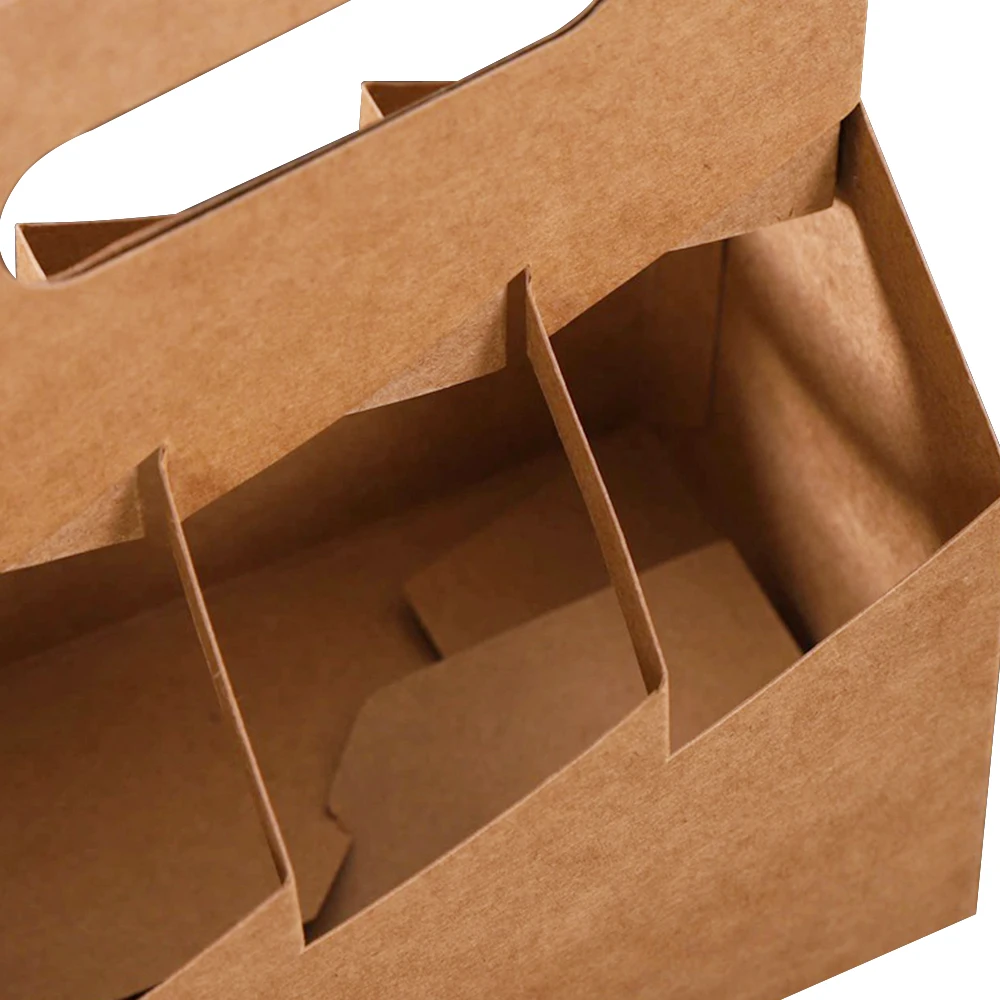 vbox定制标志印花牛皮纸6瓶啤酒载体带提手的葡萄酒玻