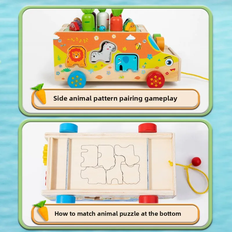 Montessori Wooden Toddler Toys Shape Sorting Sensory Toy Wood Animal Farm Car Preschool Educational Fine Motor Skills Toy