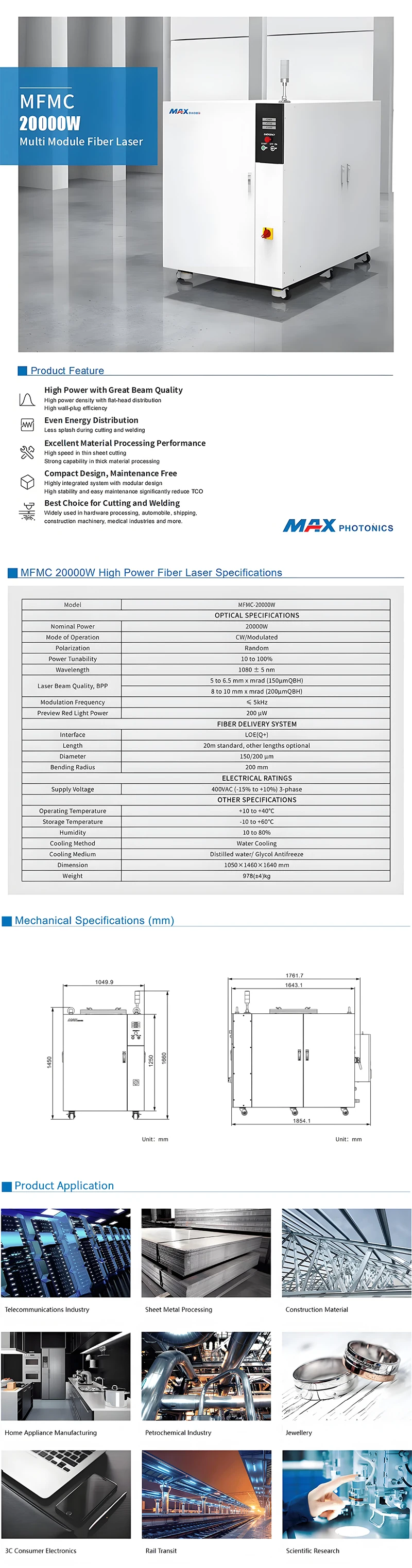 MAX 20KW MFmC-20000 Multi-Module Fiber Laser Source New Condition for Fiber Laser Cutting and Welding Machine