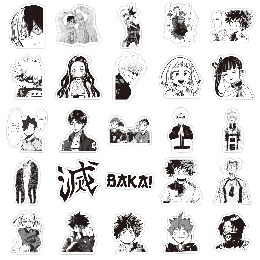 100PCS Black and White Anime Mixed Stickers Pack Vinyl Waterproof Classic Anime  Stickers for Laptop Water Bottle Phone Case Decals for Kids Teens Adults   Amazonin Computers  Accessories
