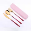 Oro+rojo- Cuchara/tenedor/cuchillo/estuche