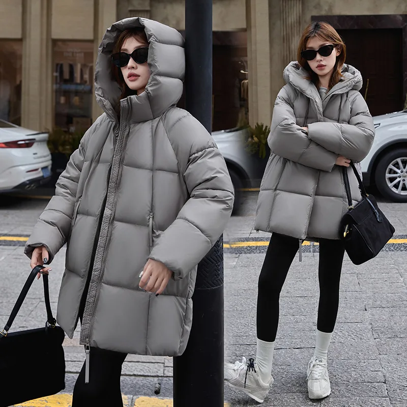 Women's Hooded Stand Collar Windproof Loose Puffer Coat Winter Warm Thick Minimalist Casual Urban Daily Wear Trendy Style