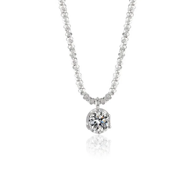 Luxury Silver Rope Chain Necklace with Zircon Pendant