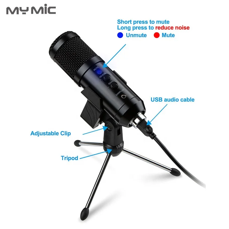 Профессиональный конденсаторный USB-микрофон MY MIC NX4, Студийный микрофон для записи с эхо-монитором для подкастов, компьютерных игр