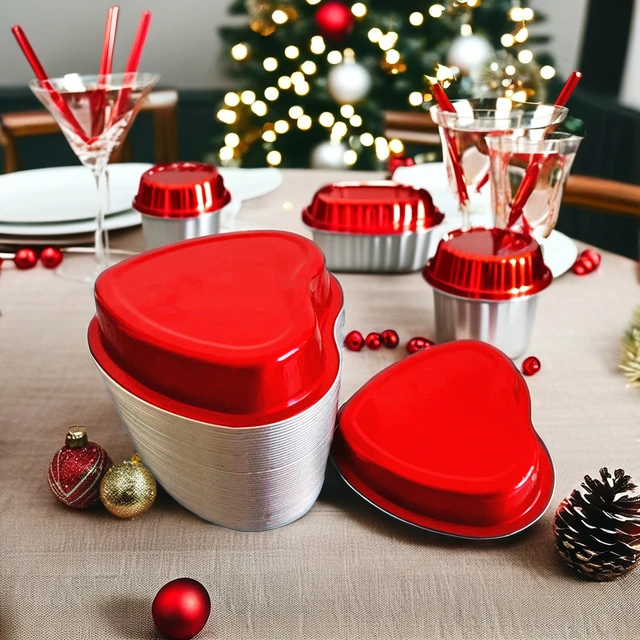 Disposable Heart Shaped Aluminum Foil Cake Pans Lids PP Cupcake Liners Muffin Tins Baking Ramekins Containers Packaging Food