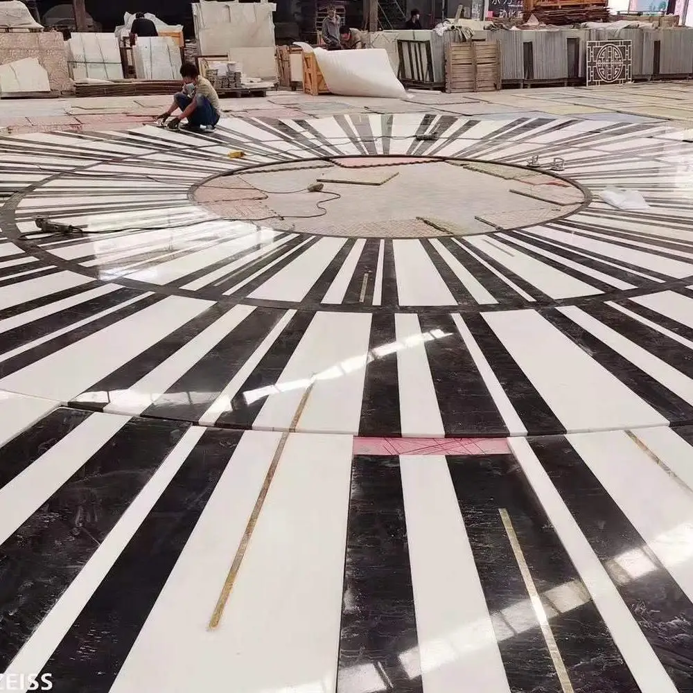 GOLDTOP Luxurious Customized Flower Design Waterproof Waterjet Marble Tiles Modern Style Polished Surface Indoor Outdoor Use