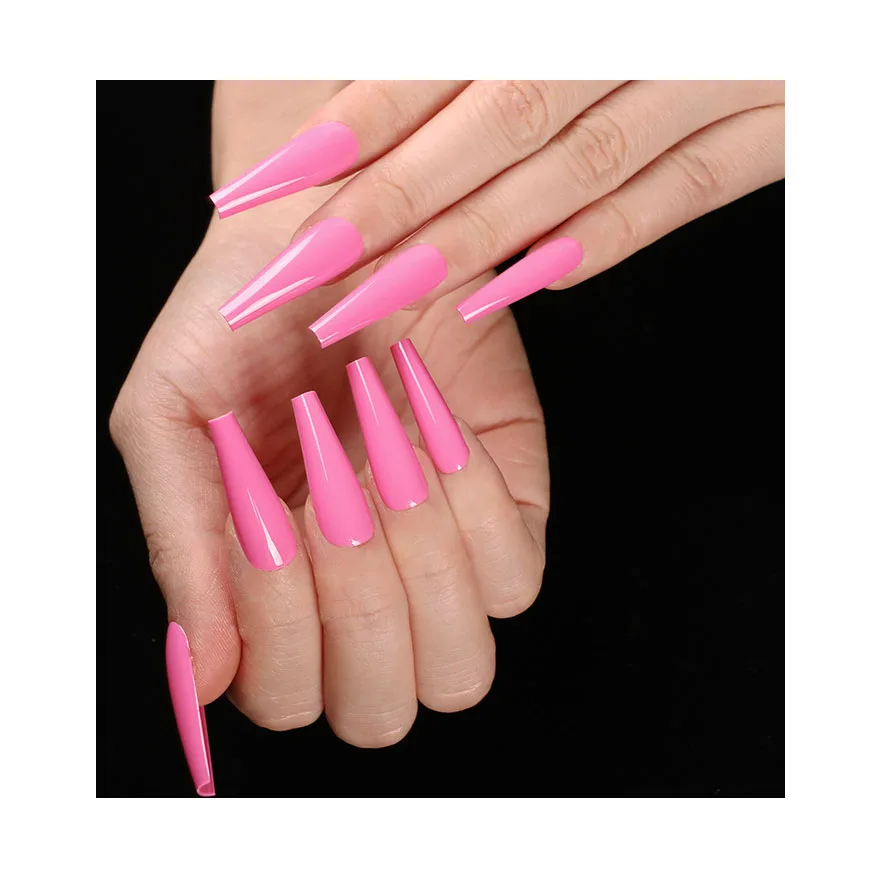 na0381超长棺材假指甲光泽人造假指甲女女孩芭蕾舞全盖指甲尖
