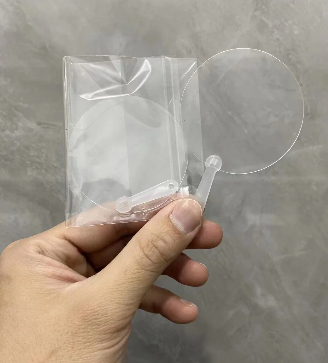 Custom Double Printed Side Big Size Plastic Transparent Circular Picket Kpop Hand Fan for Idol Collection
