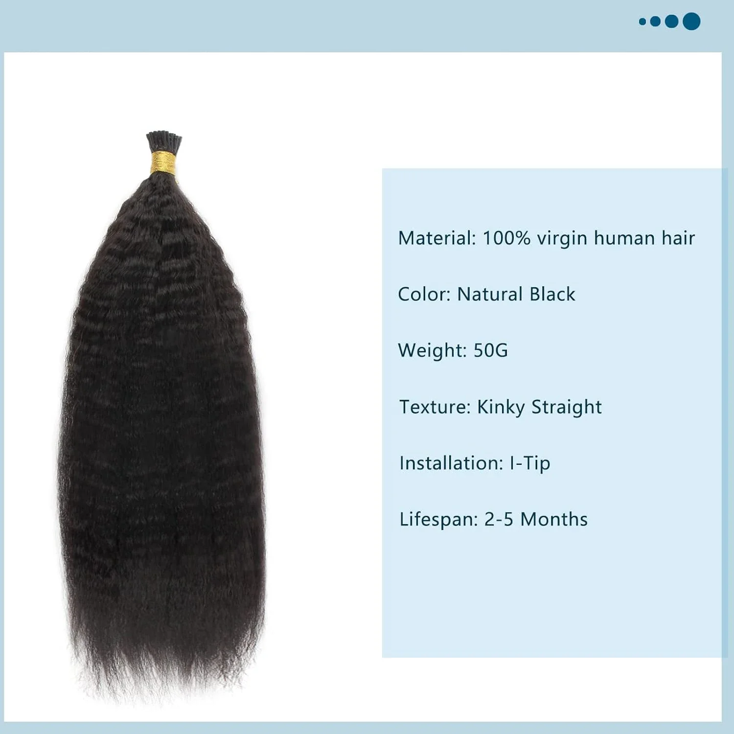 Extensions de cheveux humains crépus raides I Tips couleur noir naturel #1B cheveux brésiliens vierges 100 % vrais cheveux humains 50 mèches 50 g/paquet_voghion.com