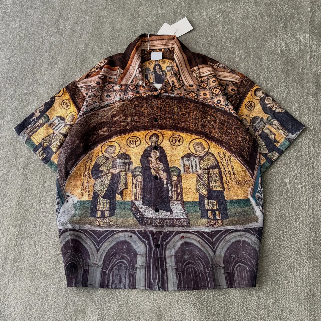 Hurtownia koszulek vintage w stylu streetwear z niestandardowym nadrukiem cyfrowym DTG, codzienne koszulki z guzikami dla mężczyzn, bawełniane koszulki z krótkimi rękawami