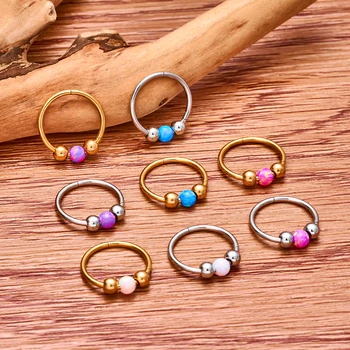 1PCS Opal Nose Rings for Women titanium Hypoallergenic Septum Hoop Hinged Helix Daith Cartilage Piercings Jewelry