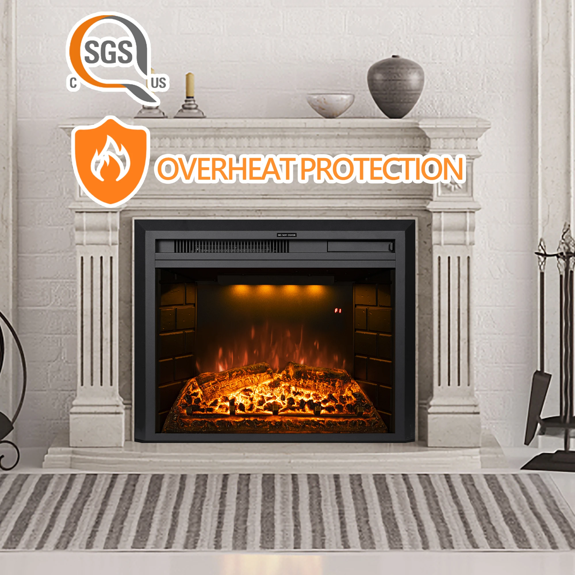 Luxstar 36 Inches Built-in  Decorative Electric Fireplace Heating Inserts with Multicolor Flames Fire Crackling Sound