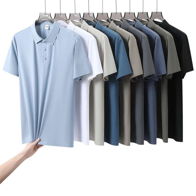 Solid color casual button-down quick-drying four-way stretch shirt, 78.1% nylon, 21.9% spandex, men's plus size M-8XL, short-sleeved sportswear.