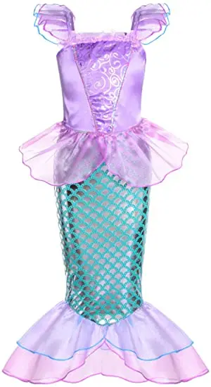 Little Girls Mermaid Costume Princess Dress up for Birthday with Accessories Crown Wand for 3-10 Years