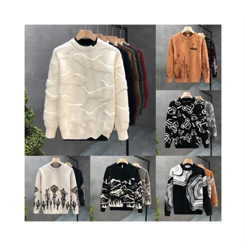 Nanteng Custom Design Knitted Winter Long Sleeve 100%Cotton Loose Fashion Knit Men Pullover Sweater