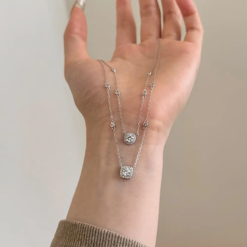 KAKODIY Women's Trendy Style 925 Sterling Silver Square 5A Zircon Adjustable Necklace detail 8