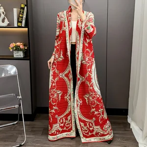 Wholesale Smocked Clothing 2025 New Women's Fashion Abaya Pleated Printed Robe Polyester Fabric Casual Abaya