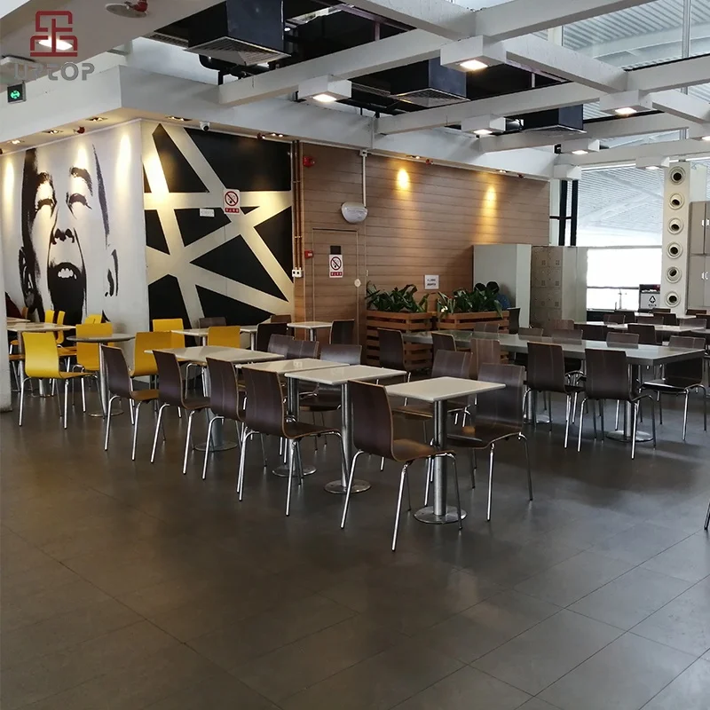 Quick Delivery Low Price Modern Fast Food Furniture Set Bend Wood Restaurant Chairs and Marble Table