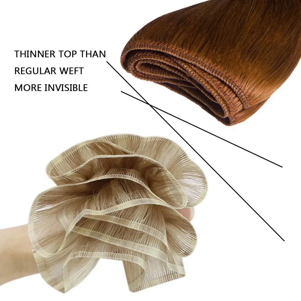 LaaVoo Virgin Flat Silk Weft Hair Extension Brazilian Hair Seamless Sew in Bundles_voghion.com