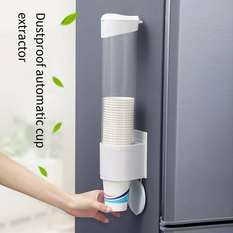 Household disposable cup holder punch-free wall-mounted cup holder Convenient dust-proof automatic cup extractor