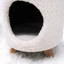 Customized Modern Seat Living Room Furniture Fake Fur Pet House Storage Ottomans Stool Chair with Wooden Legs