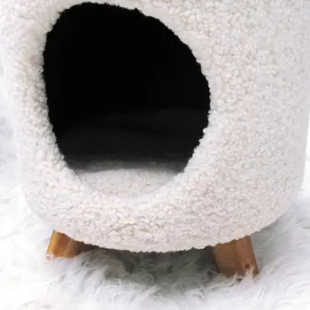 Customized Modern Seat Living Room Furniture Fake Fur Pet House Storage Ottomans Stool Chair with Wooden Legs