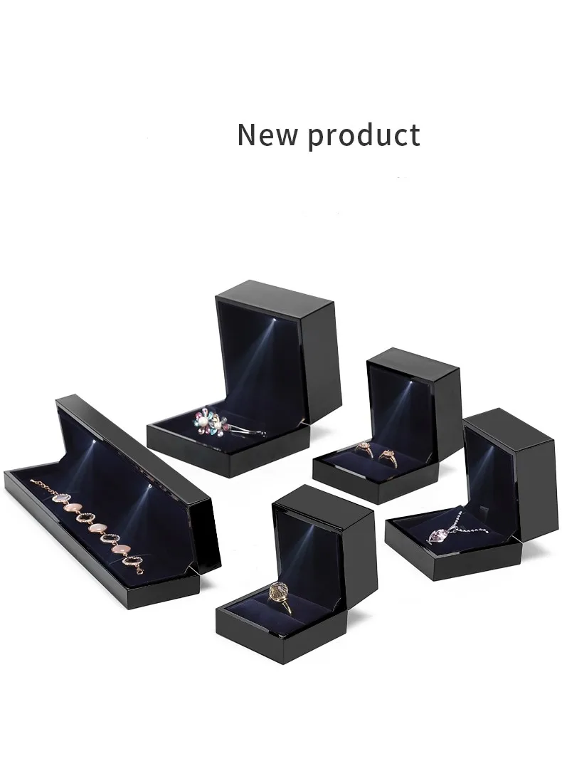 Luxury Wooden Jewelry Packaging Boxes With Led Light Ring Custom Logo