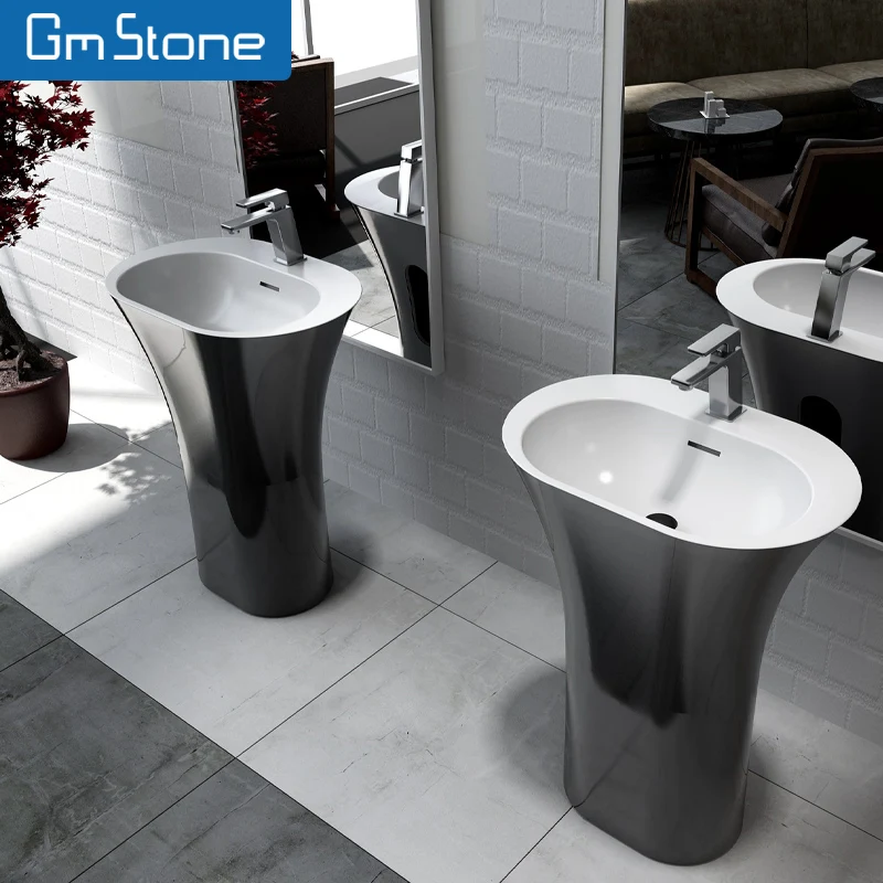 Modern Design Freestanding Hand Wash Basin Rectangular Stone Pedestal for Bathroom Countertop Dining Room Free Standing Sink