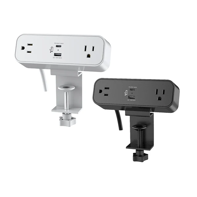 High Quality 2 AC Outlets Desktop Charging Clamp Desk Mount USB Charging Power Station Desk Multi-Outlets Fast Charging Workshop